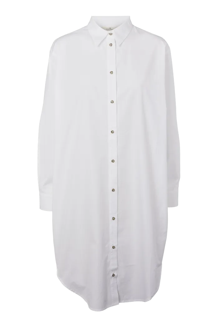 Sheer Panel Calm Tone Vilde Loose Shirt Dress - Bright White