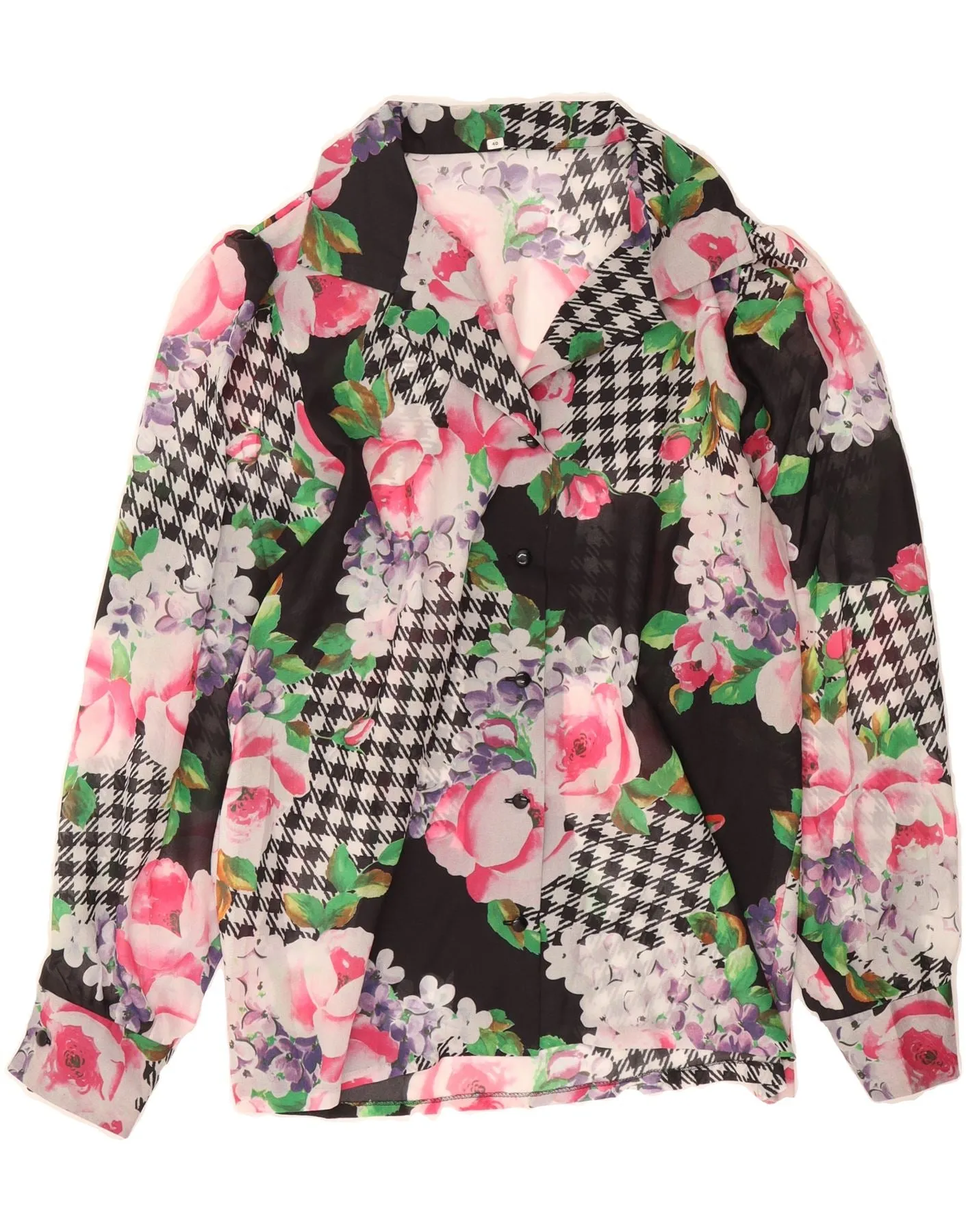 VINTAGE Womens Shirt Blouse EU 40 Medium Black Floral Trendy Vibes