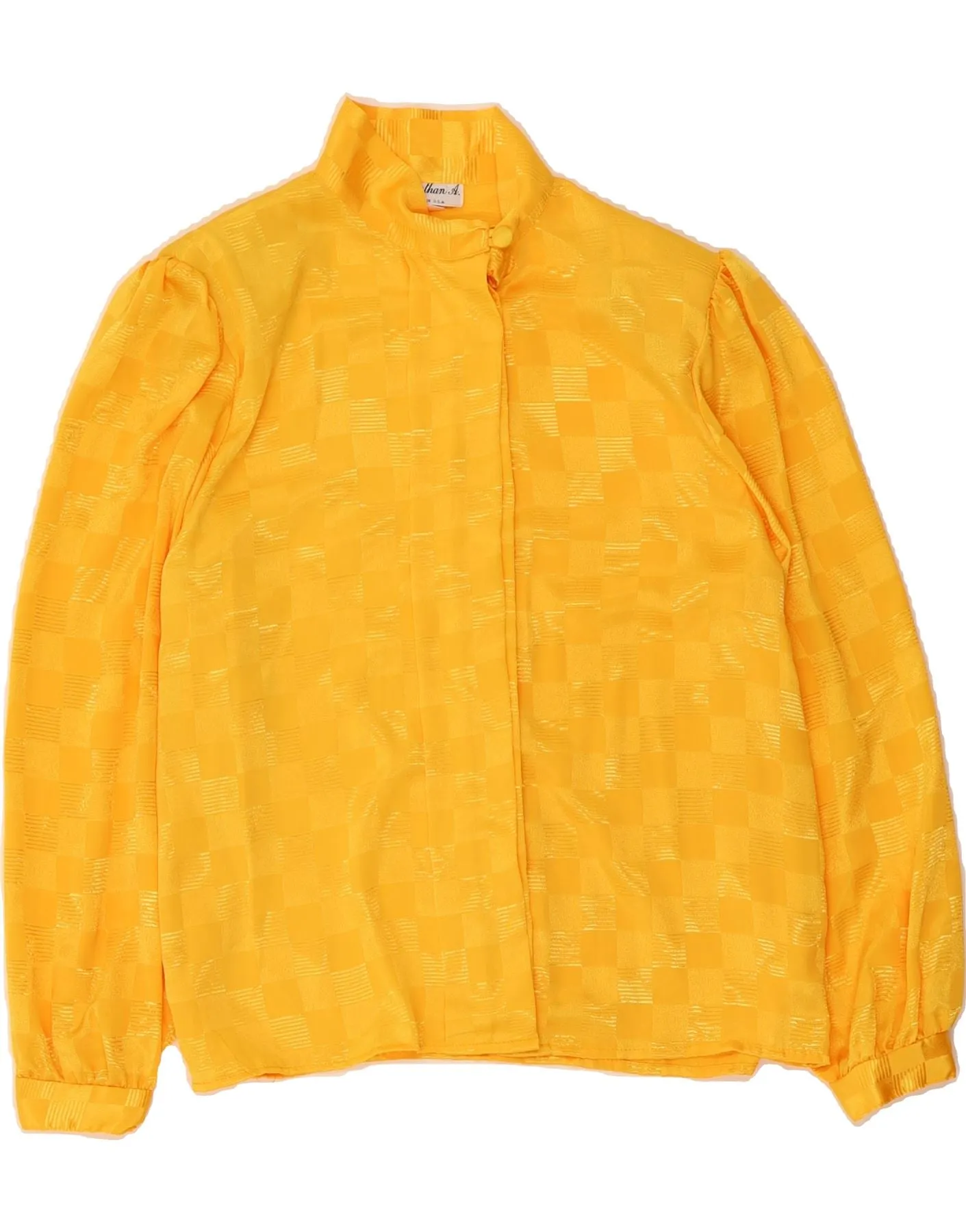 VINTAGE Womens Shirt Blouse UK 13/14 Medium Yellow Geometric Polyester Subtle Print