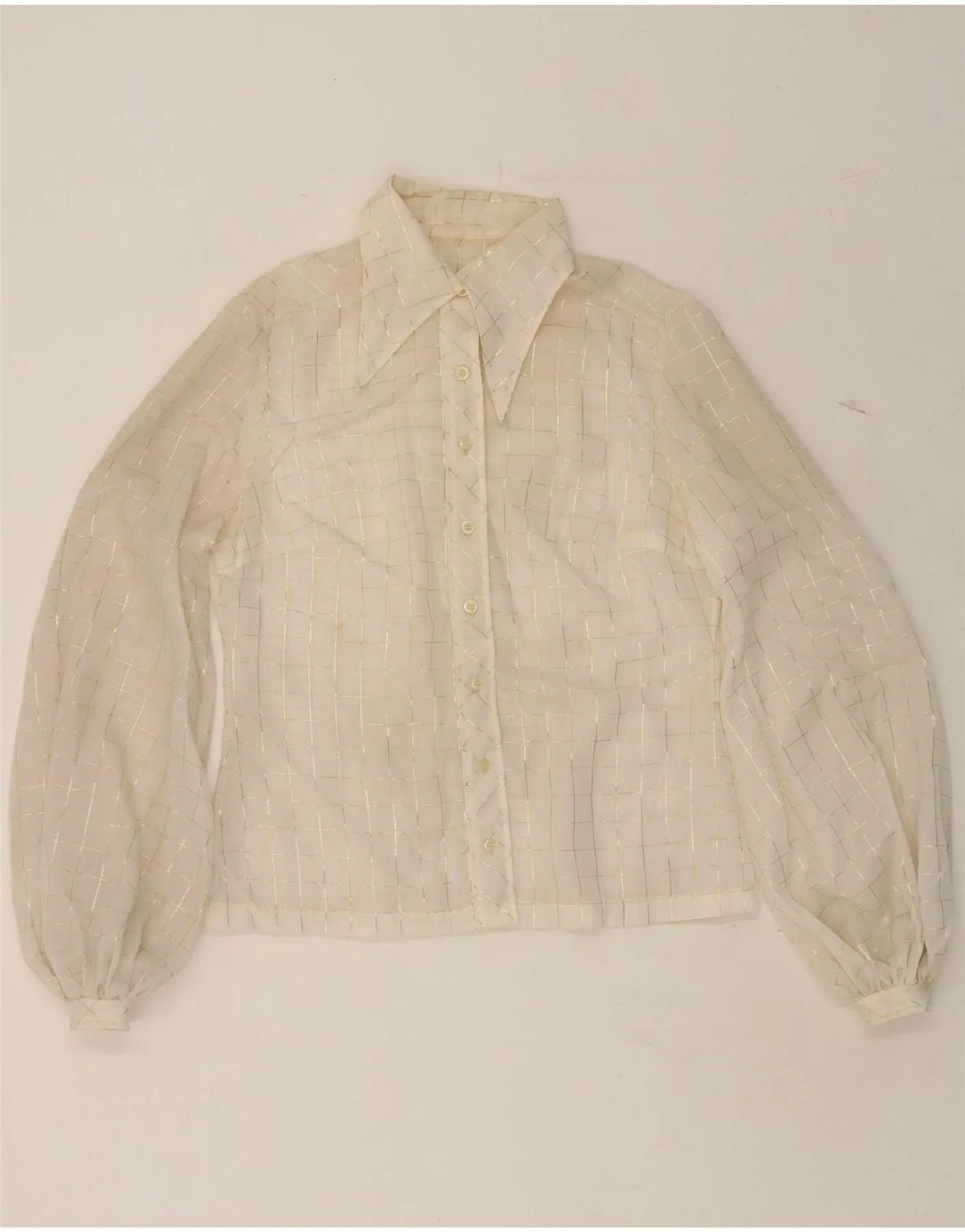 tall size Sleek Silhouette VINTAGE Womens Shirt Blouse UK 16 Large Off White Check