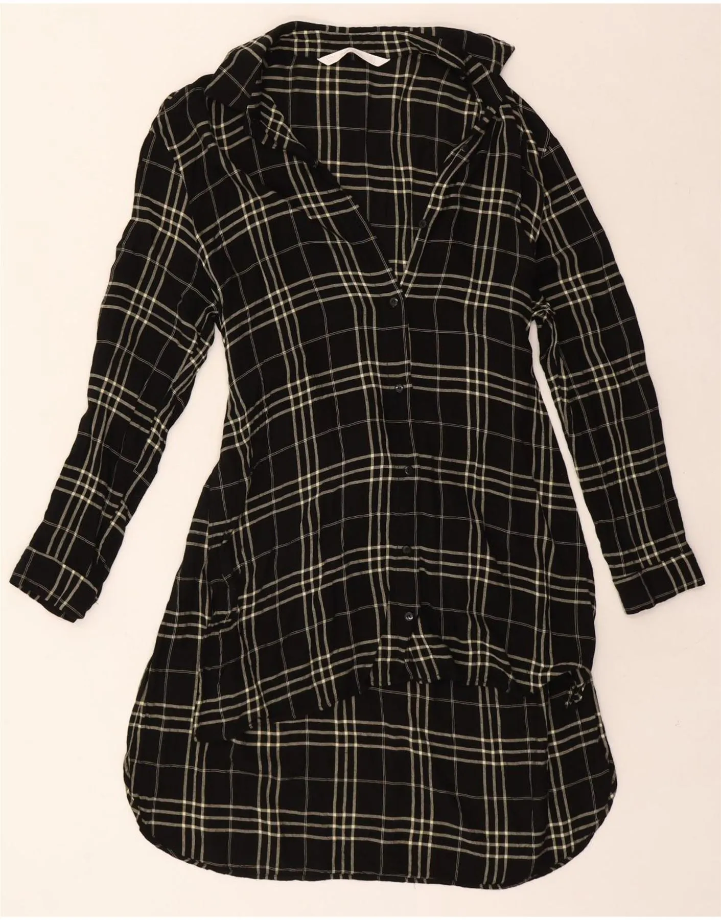 ZARA Womens Shirt Dress UK 10 Small Black Check Viscose Timeless Classic