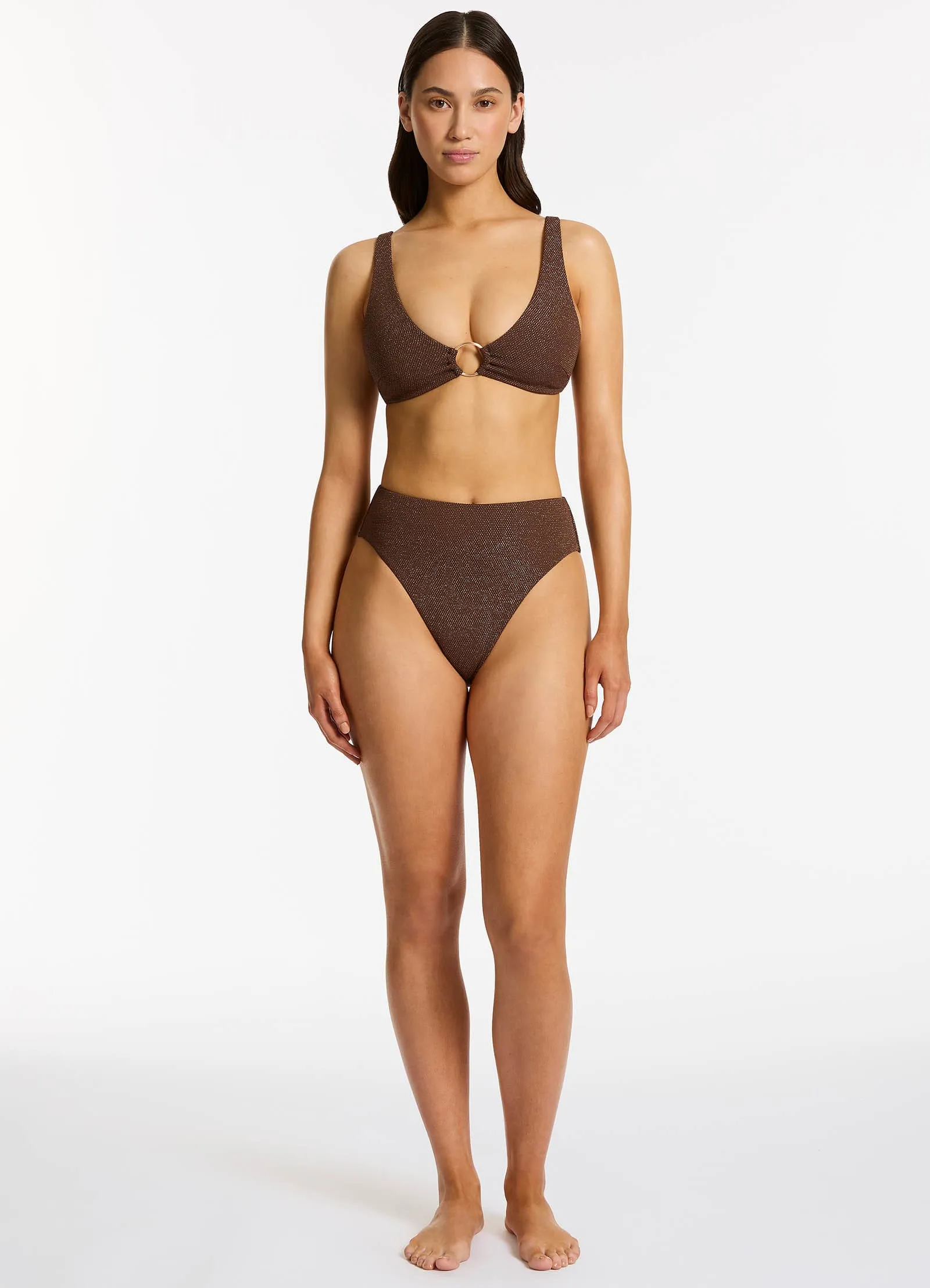 Chlorine Resistant Material Tirari Nights Triangle Bikini Top - Chocolate
