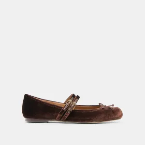 GIBSEN BALLET FLATS CHOCOLATE VELVET Wide fit