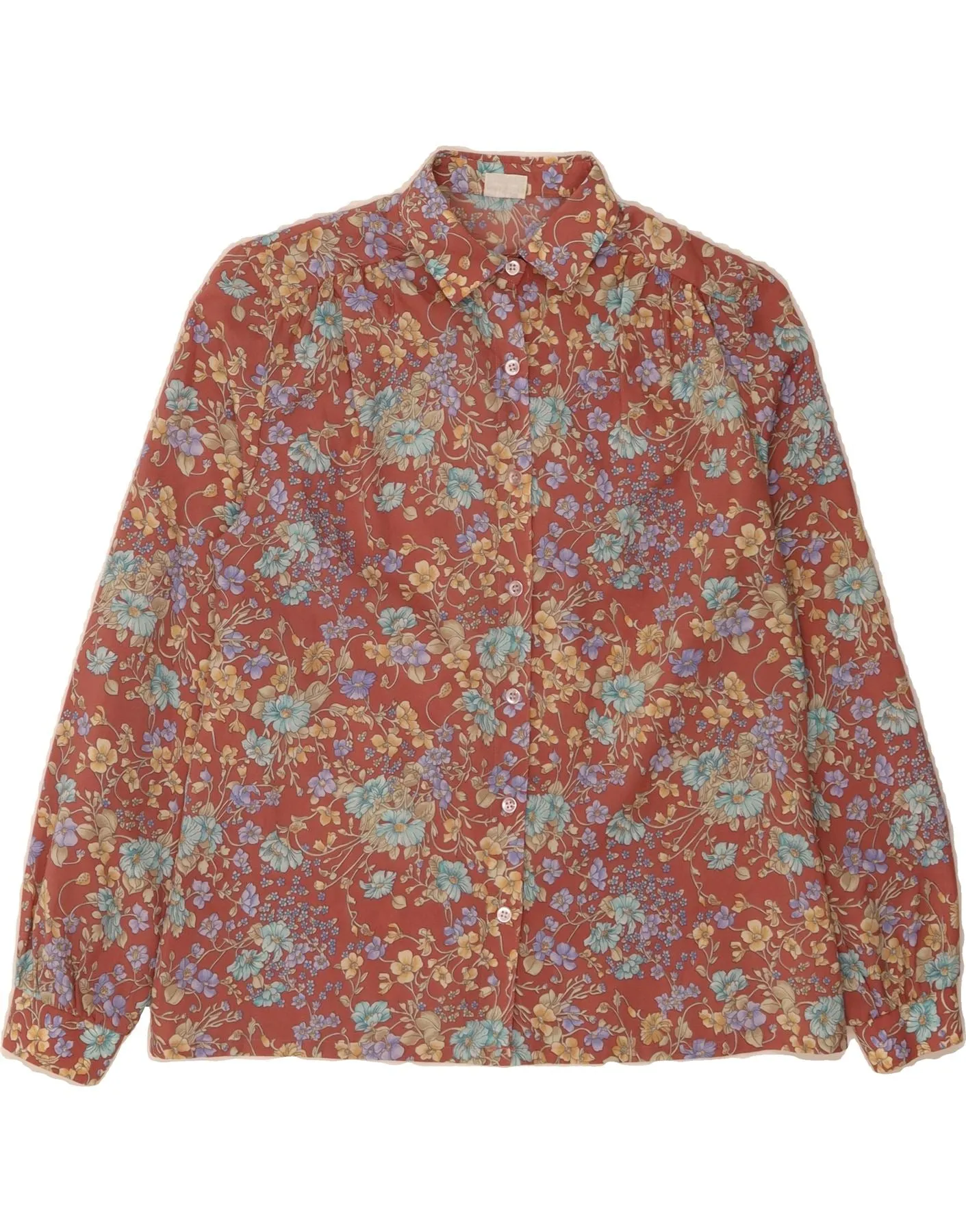 Must-Have Item Stretch Fit Technology VINTAGE Womens Shirt Blouse IT 44 Medium Maroon Floral Polyester