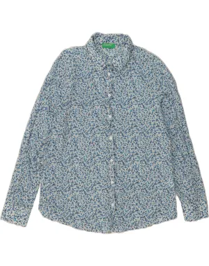 Professional Look BENETTON Womens Shirt UK 14 Medium Blue Floral Cotton