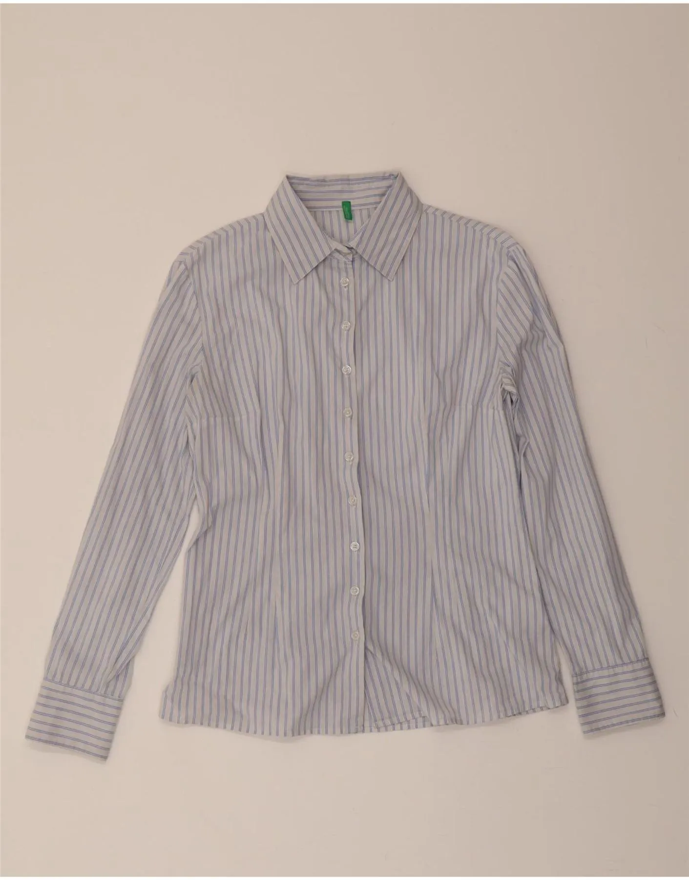 BENETTON Womens Shirt UK 18 XL Blue Striped Cotton Non Iron