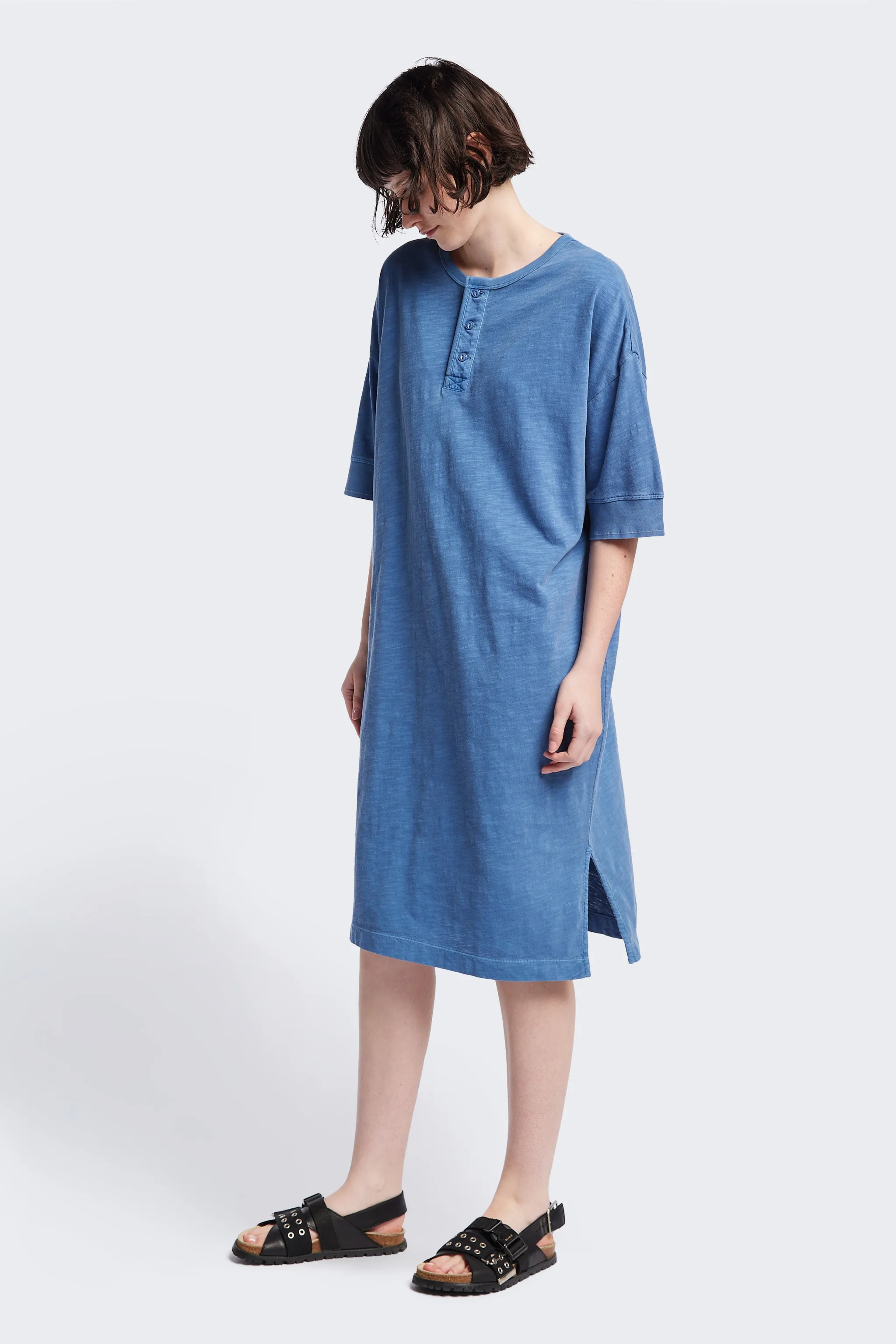 Delicate Touch Layer Safe Treatise Henley Dress Blue