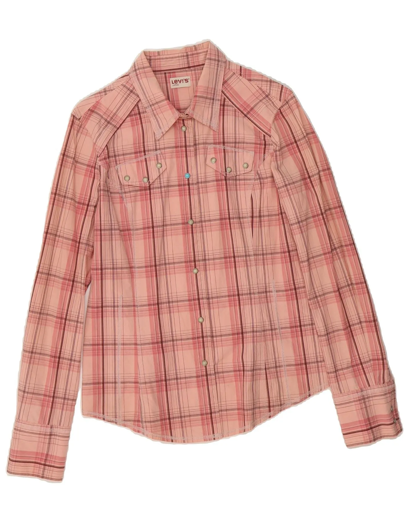 LEVI'S Womens Shirt UK 16 Large Pink Check Cotton Breathable Layer