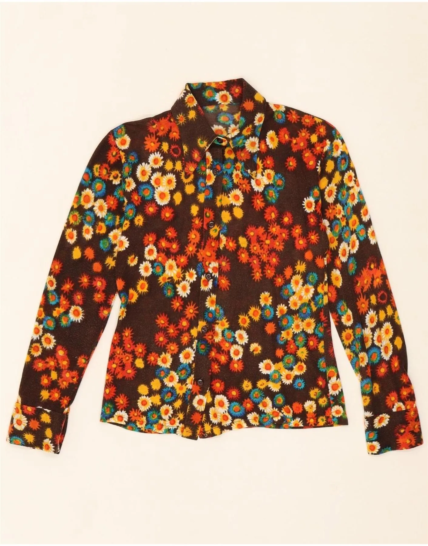 VINTAGE Womens Shirt Blouse UK 6 XS Brown Floral Subtle patterns