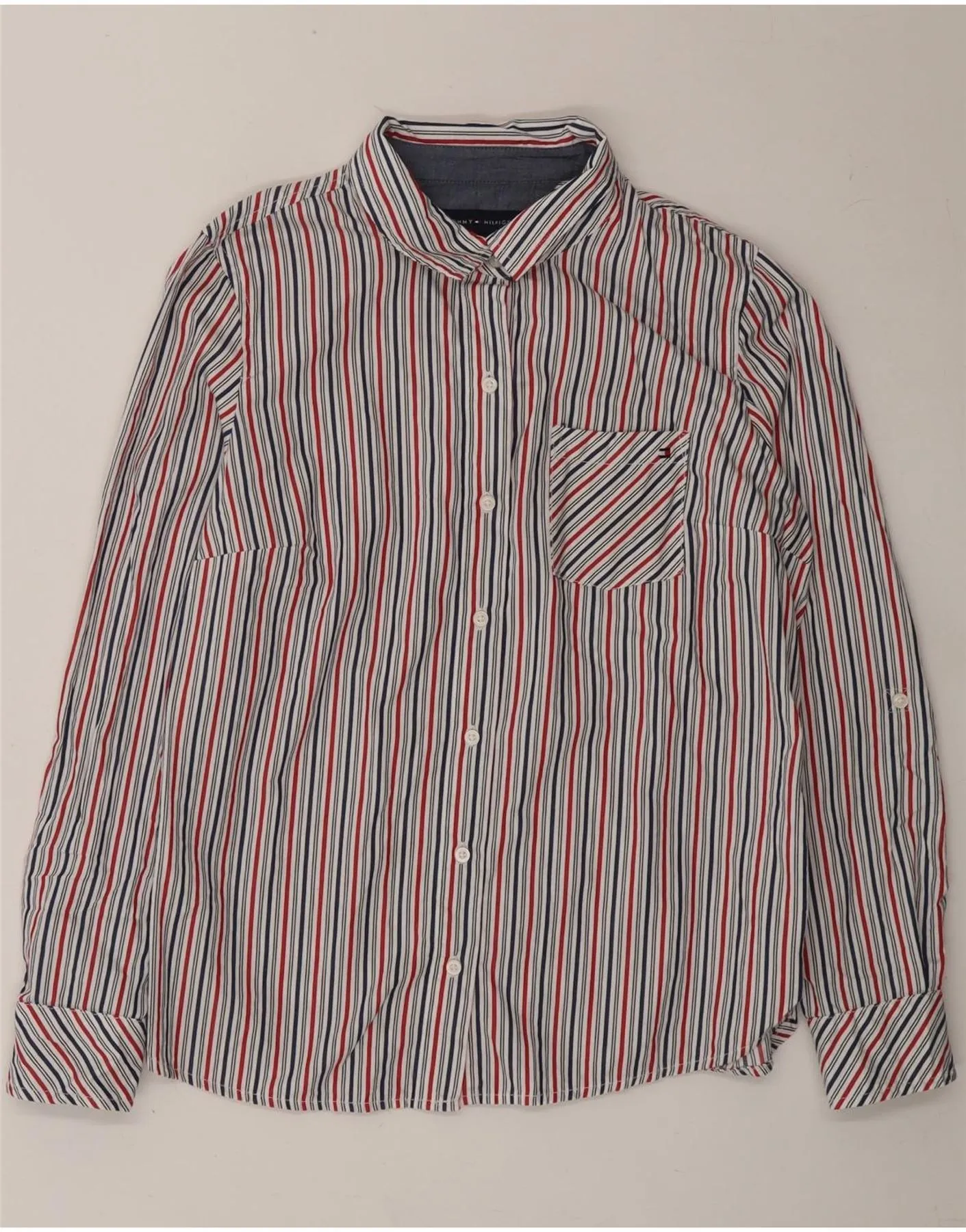 TOMMY HILFIGER Womens Shirt UK 10 Small Multicoloured Pinstripe Cotton High-Quality Craftsmanship