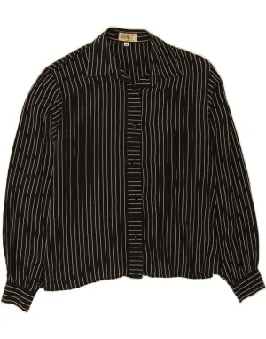 VINTAGE Womens Shirt Blouse IT 44 Medium Black Pinstripe Silk Vibrant color