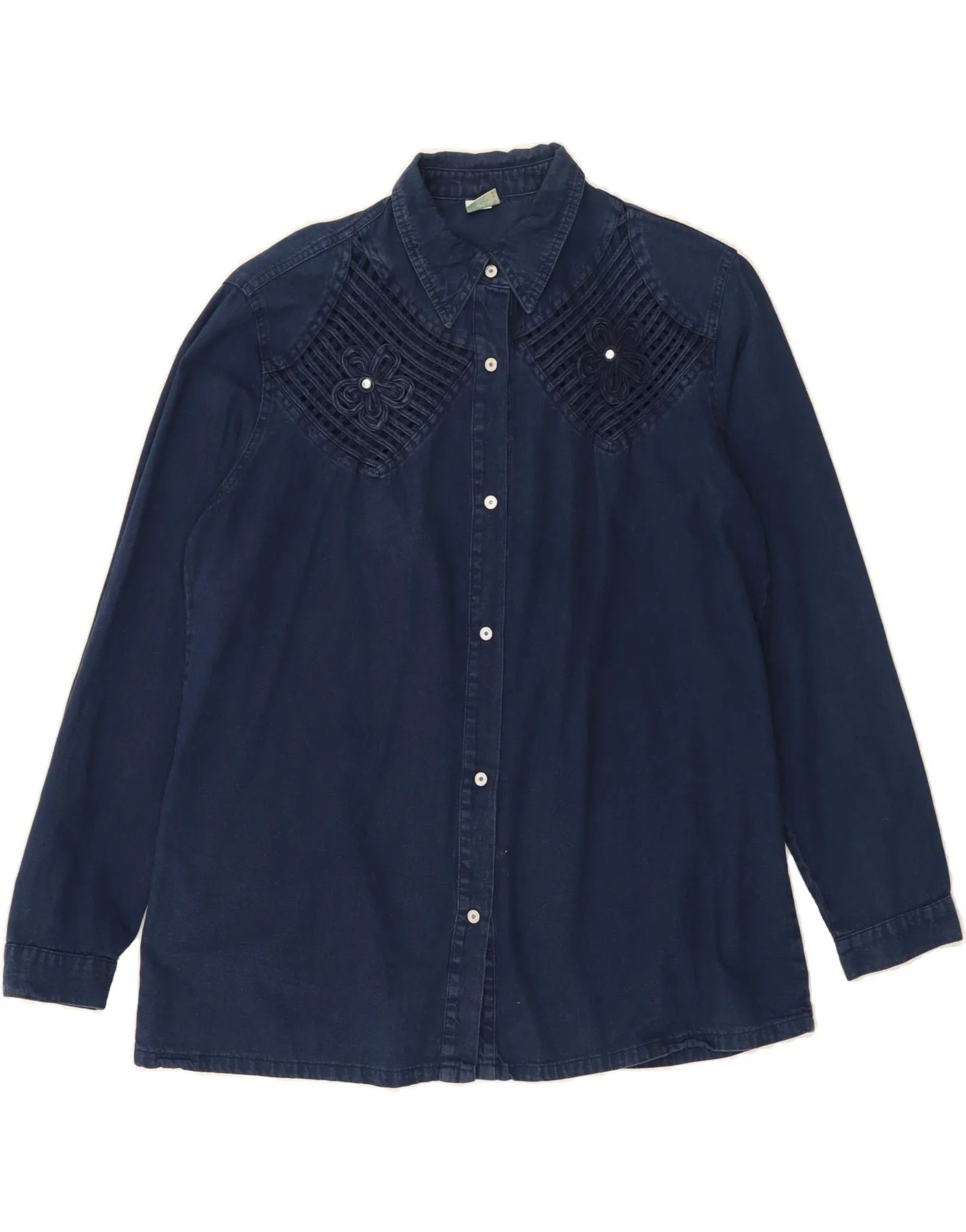 BIANCA MARIA CASELLI Womens Denim Shirt UK 16 Large Navy Blue Cotton checkered pattern Tagless label