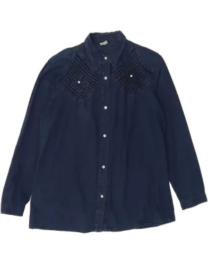 BIANCA MARIA CASELLI Womens Denim Shirt UK 16 Large Navy Blue Cotton checkered pattern Tagless label