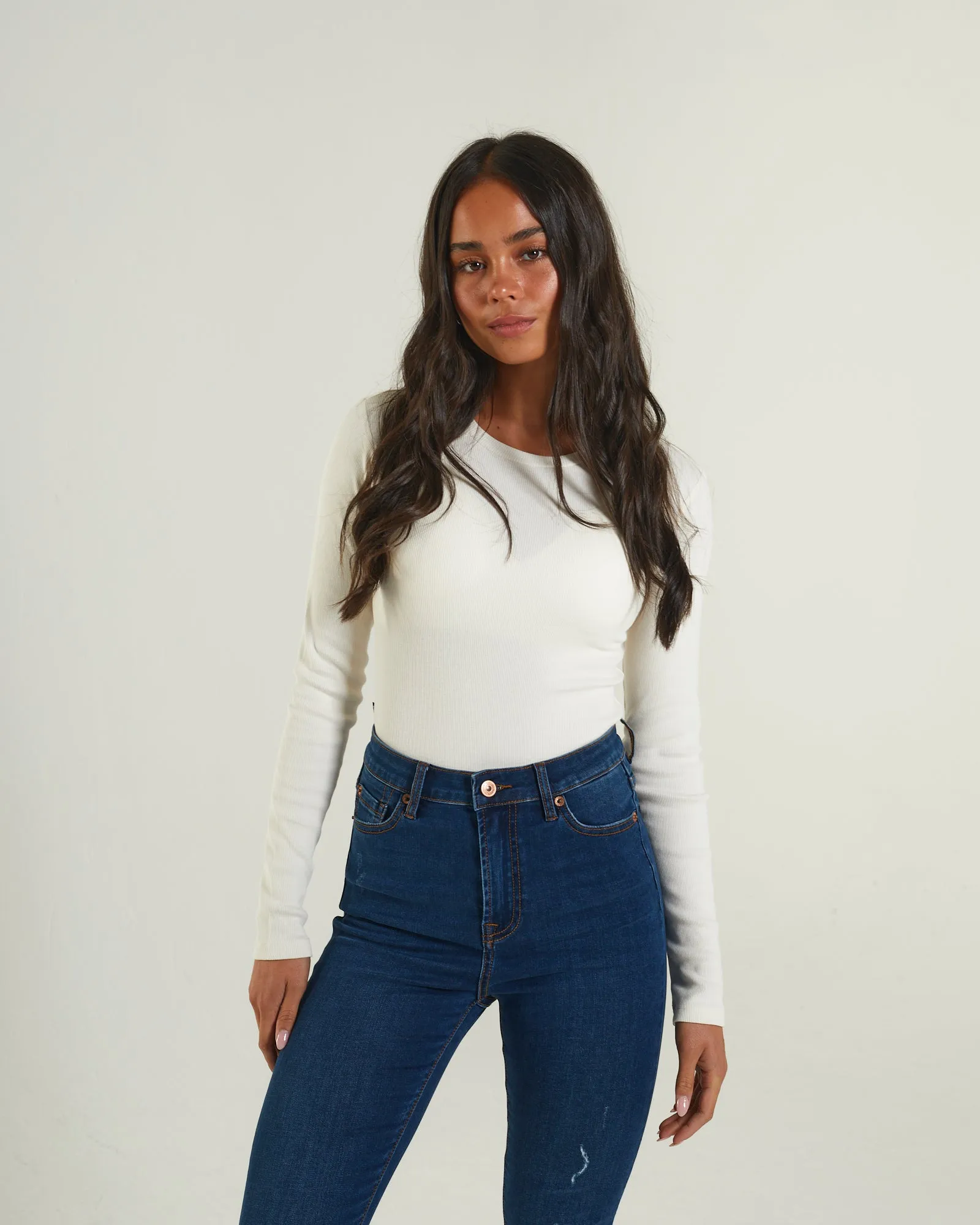 Double Stitched Hem HighThreadCount Lorelei Bodysuit Cream