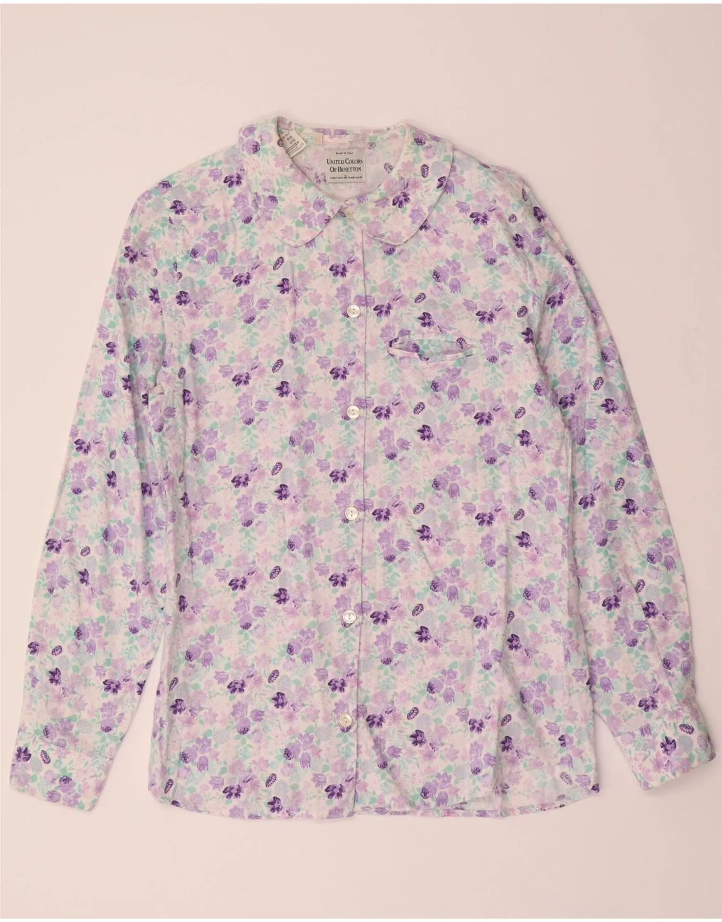 BENETTON Womens Shirt IT 42 Medium Purple Floral Viscose Active Wear