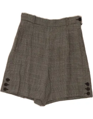 Round Collar Oversized Fit VINTAGE Womens High Waist Casual Shorts UK 12 Medium W28  Grey Check Wool