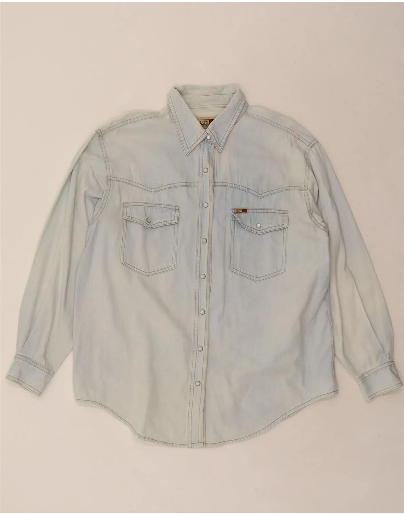 Double Needle Hemming DUTY FREE Womens Denim Shirt EU 42/44 Large Blue Cotton