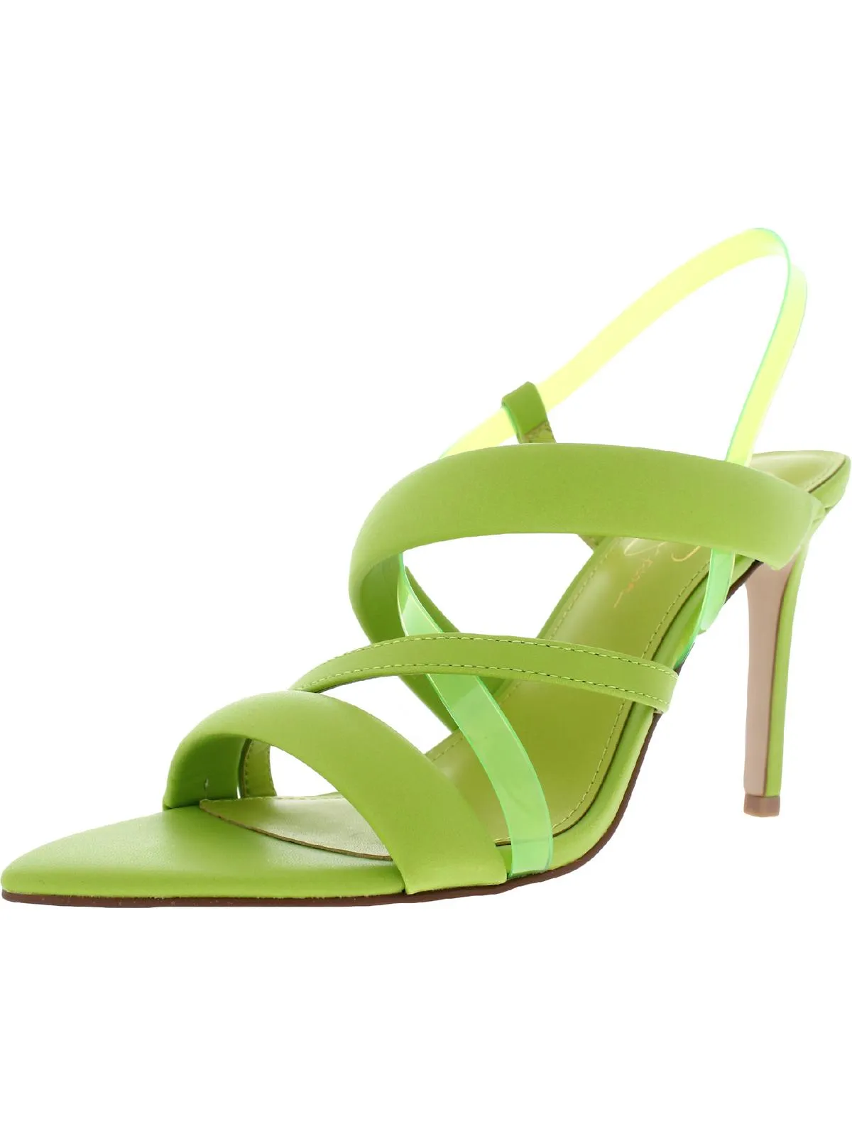 Krissta  Womens Faux Leather Pointed Toe Heels Clear Sandals for Weddings