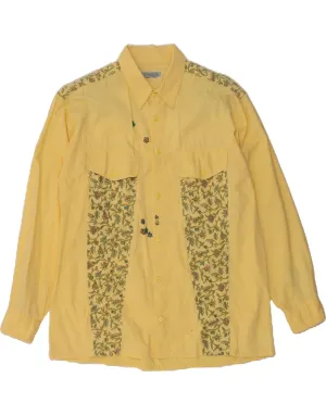V-neck style VINGAR Womens Shirt UK 18 XL Yellow Floral Cotton