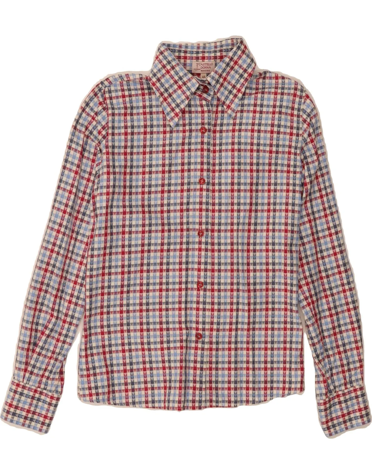 Flex Fit Collar family gathering VINTAGE Womens Shirt IT 44 Medium Multicoloured Geometric Cotton