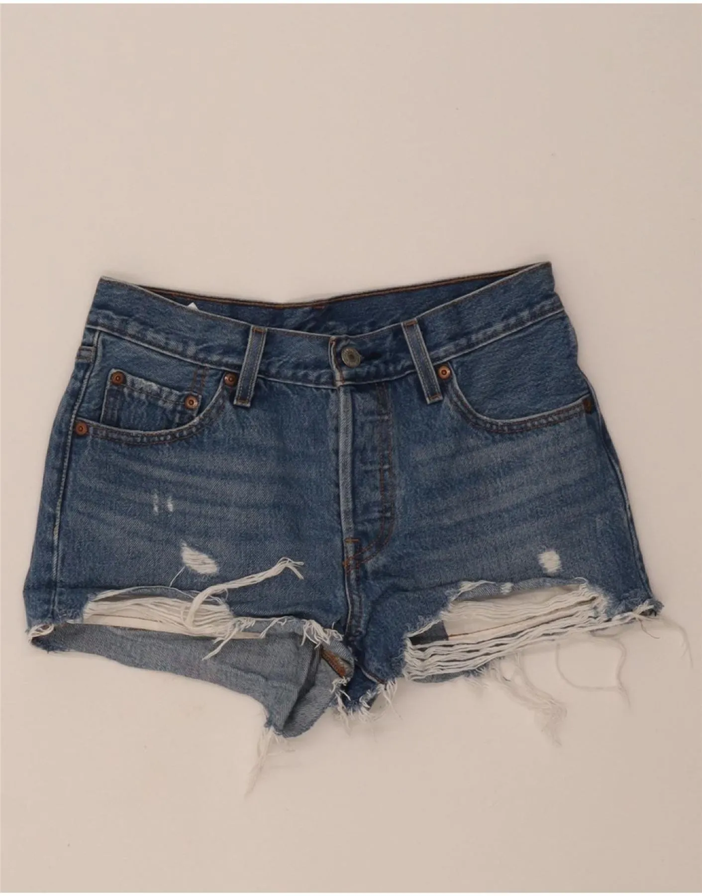 Streetwear LEVI'S Womens 501 Denim Distressed Hot Pants W25 XS Blue Cotton