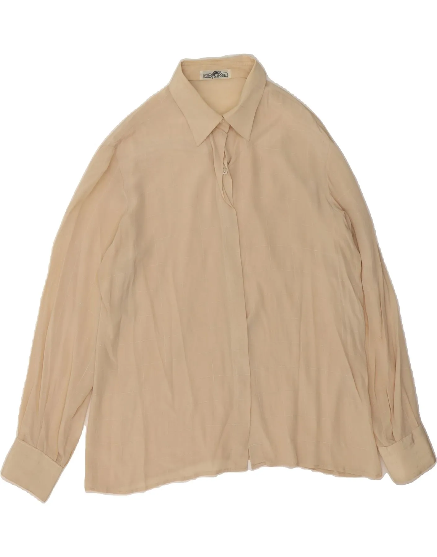 Year-Round Favorite OLD RIVER Womens Shirt Blouse IT 50 XL Beige Check Silk
