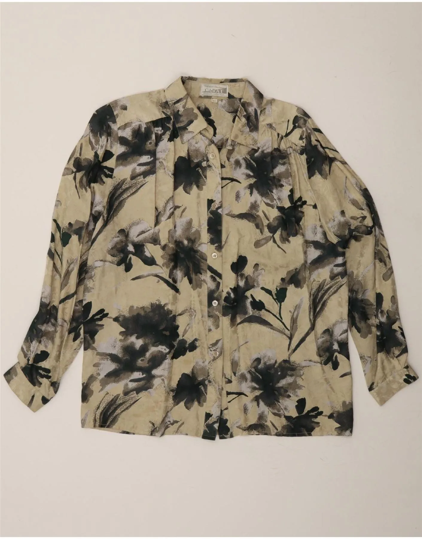 PETER HAHN Womens Shirt EU 42 XL Beige Floral Winter Essentials high-low hem