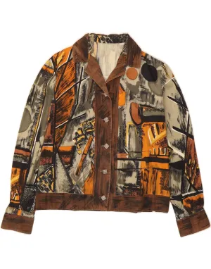 VINTAGE Womens Shirt Blouse UK 14 Medium Brown Geometric Fade Resistant Formula