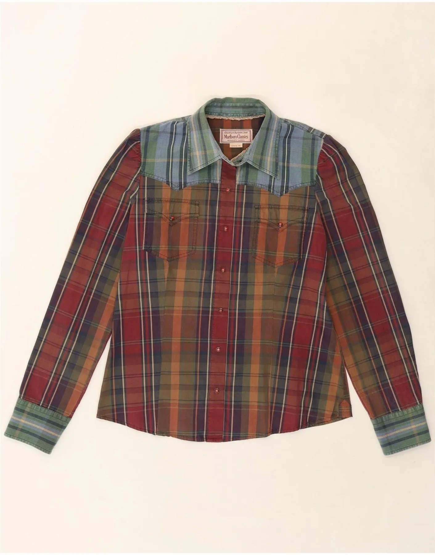 MARLBORO CLASSICS Womens Shirt EU 46 XL Multicoloured Check Cotton Evening Elegance Fashion Statement