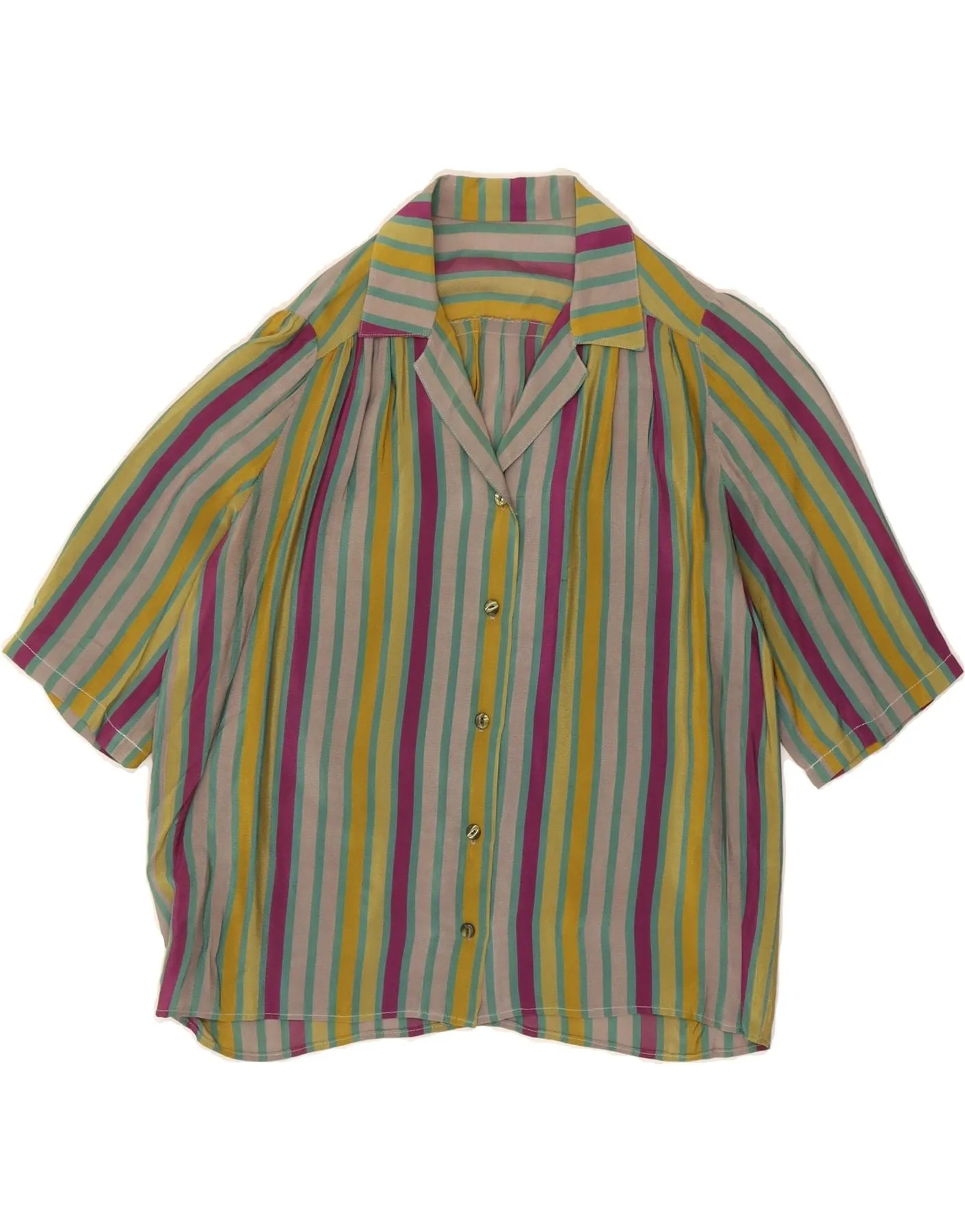 VINTAGE Womens Shirt Blouse UK 14 Medium Multicoloured Striped Seasonal Trend High Density Weave