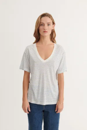 Ryda Stripe V-Neck Tee - Quiet harbor / Whisper white Performance Wear
