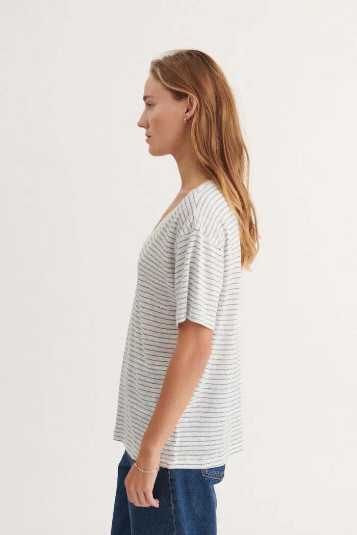 Ryda Stripe V-Neck Tee - Quiet harbor / Whisper white Easy Layering Fade Resistant Coating
