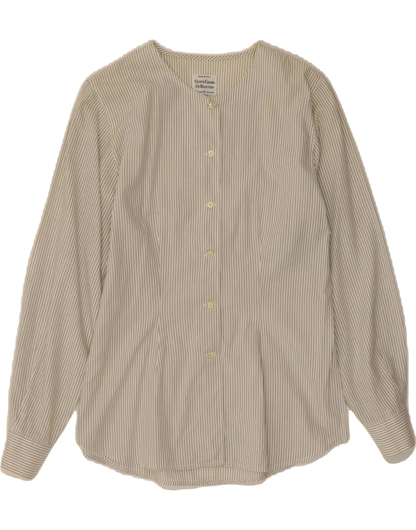 Durable Stitching BENETTON Womens Shirt Blouse IT 42 Medium White Pinstripe