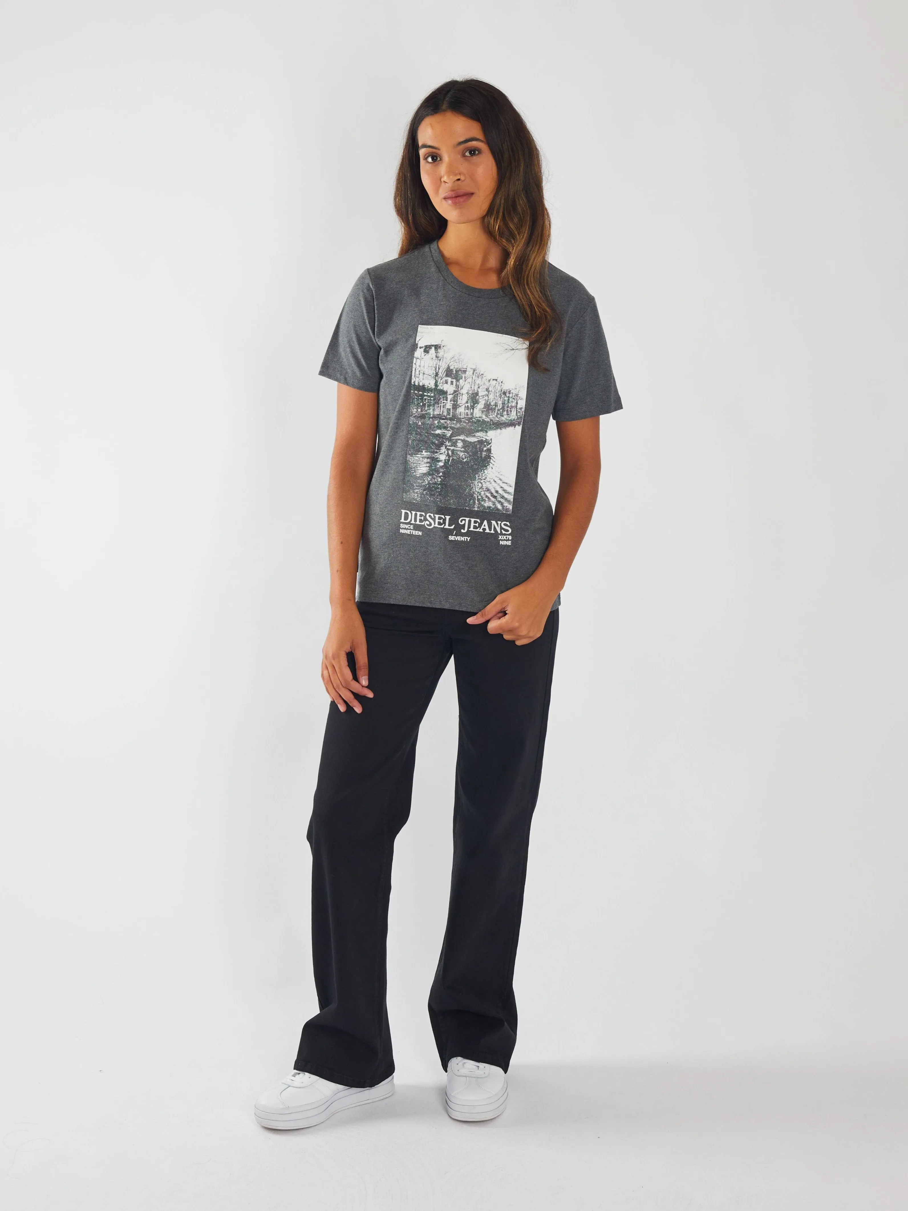 Monsoon Tee Grey Pebble Ribbed Collar Design Easy and Relaxed