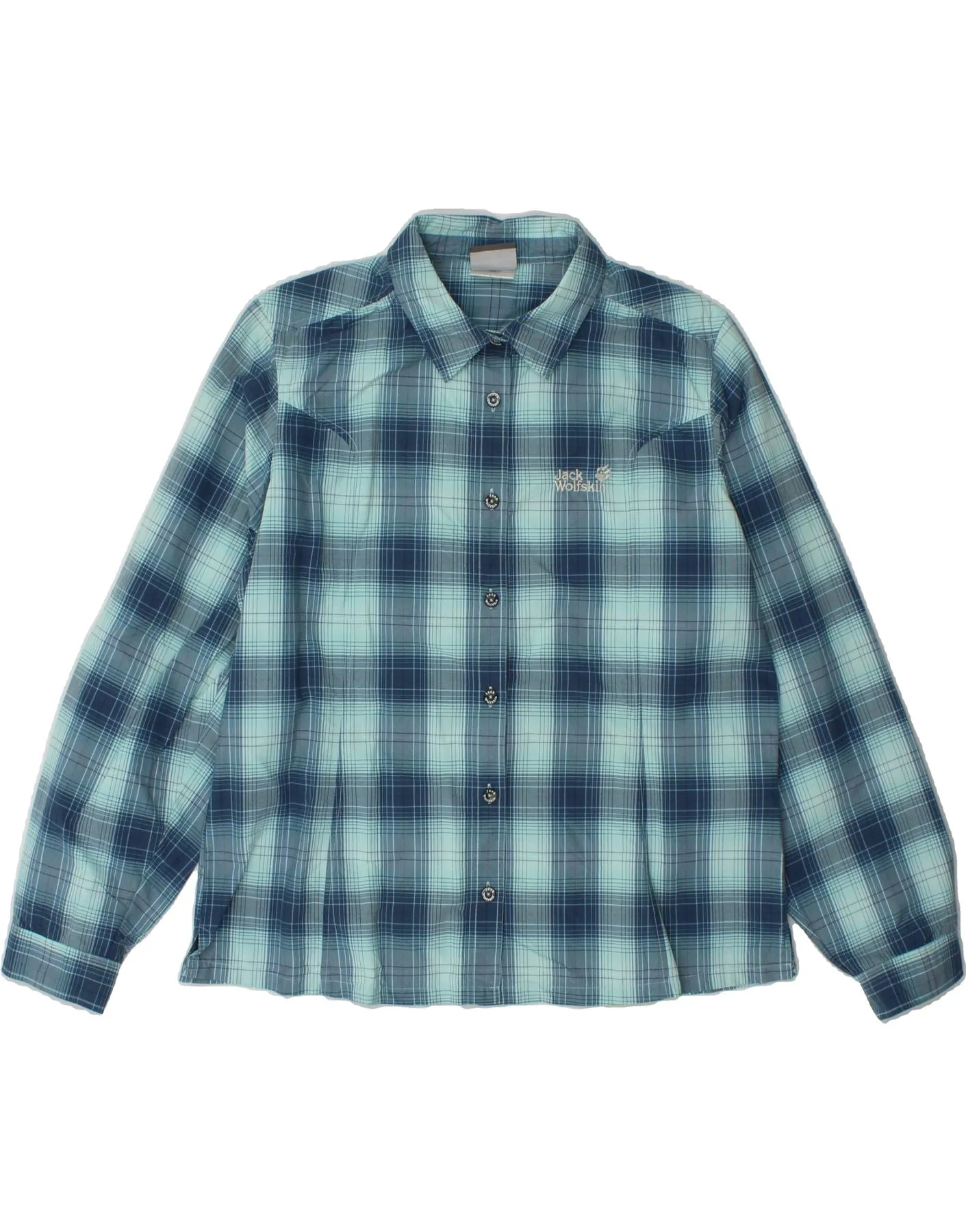 JACK WOLFSKIN Womens Shirt UK 18/20 2XL Blue Check Polyamide Summer Outfit Soft Touch Fabric