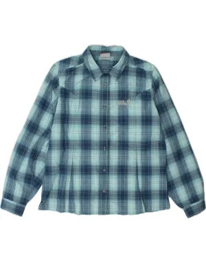 JACK WOLFSKIN Womens Shirt UK 18/20 2XL Blue Check Polyamide Summer Outfit Soft Touch Fabric