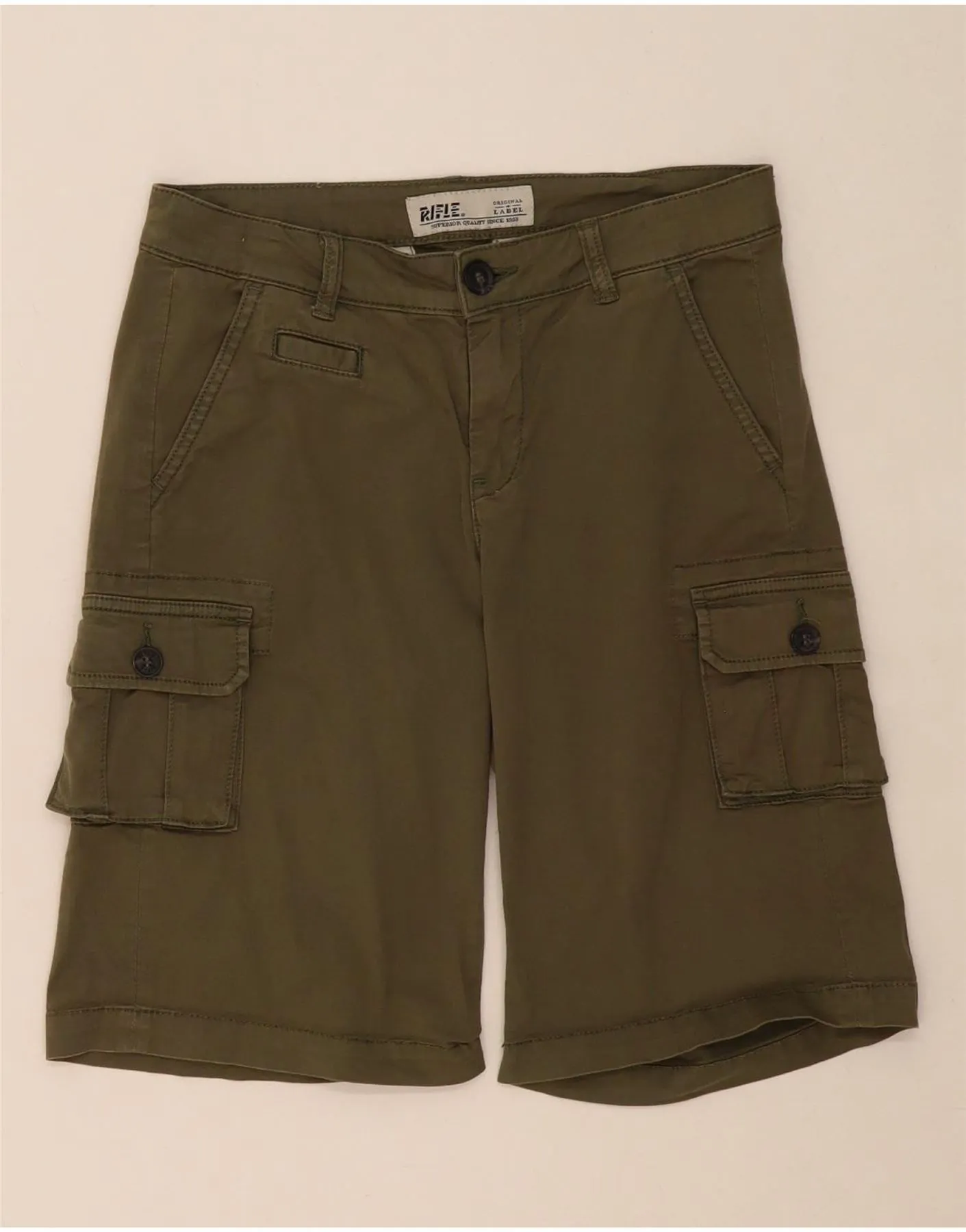 RIFLE Womens Cargo Shorts W25 XS Khaki Cotton Round Collar