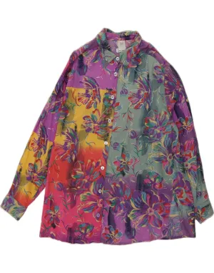 VINTAGE Womens Shirt UK 18 XL Multicoloured Floral Reinforced Elbow Patches Bold Pattern