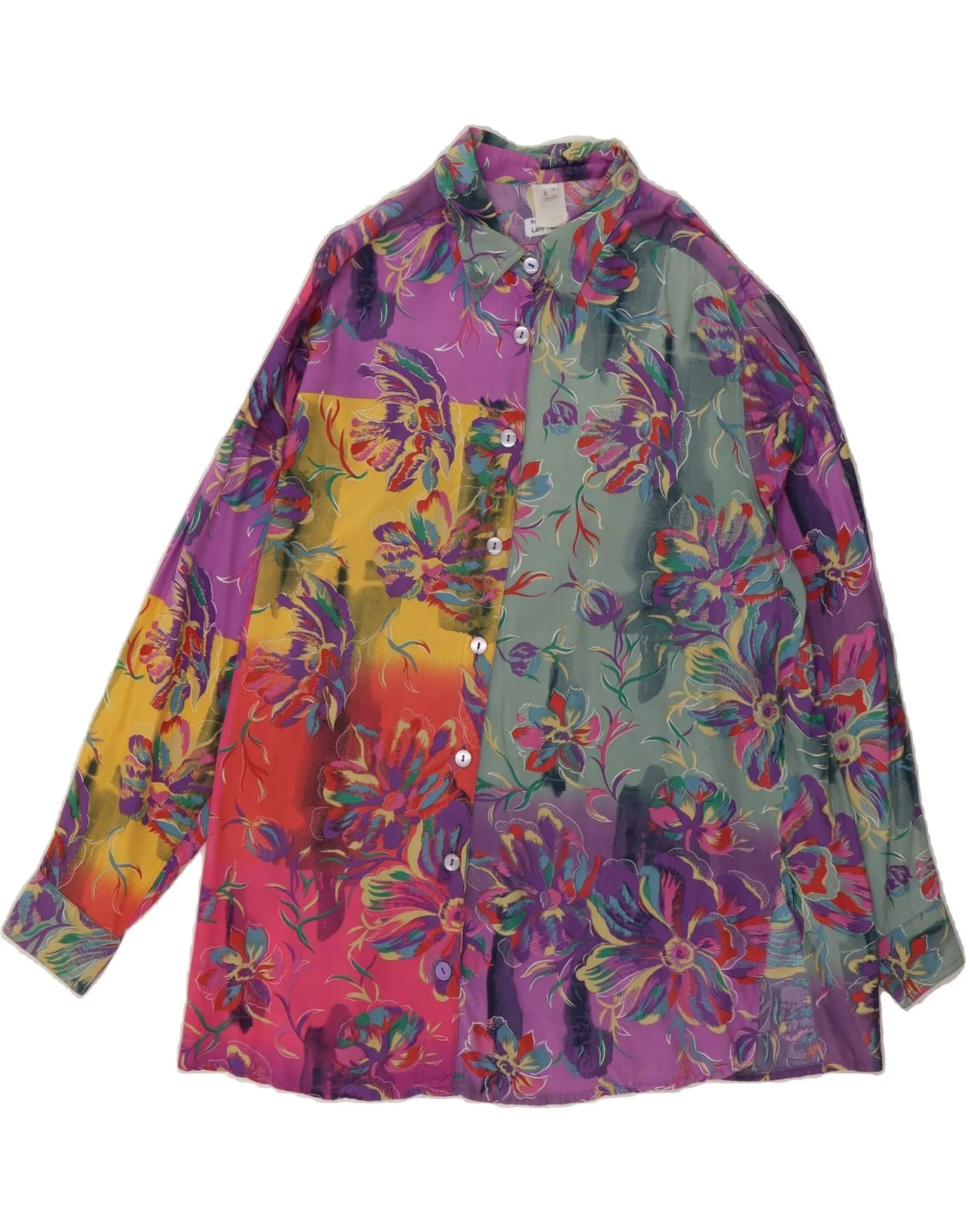 VINTAGE Womens Shirt UK 18 XL Multicoloured Floral Reinforced Elbow Patches Bold Pattern