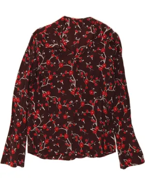 VINTAGE Womens Shirt Blouse UK 14 Medium Brown Floral Travel-friendly Contemporary Style