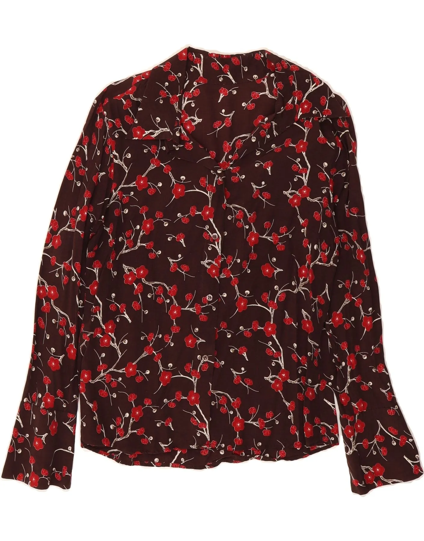 VINTAGE Womens Shirt Blouse UK 14 Medium Brown Floral Travel-friendly Contemporary Style