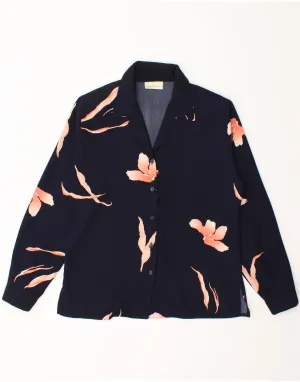 Corporate Retreat Hidden Button Placket MICHAEL GOLD Womens Shirt Blouse UK 12 Medium Navy Blue Floral Polyester