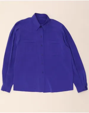 VINTAGE Womens Shirt Blouse UK 16 Large Blue Polyester Low Maintenance