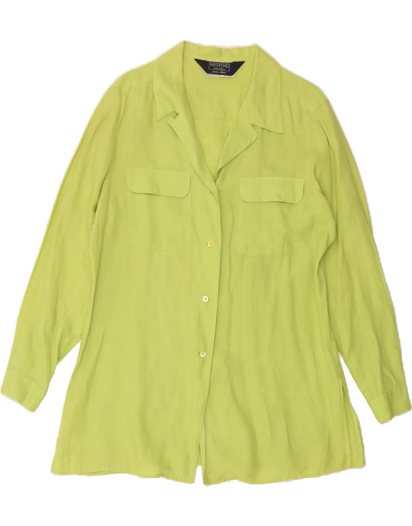 MAX MARA Womens Shirt Blouse UK 18 XL Green Linen Wrinkle Resistant
