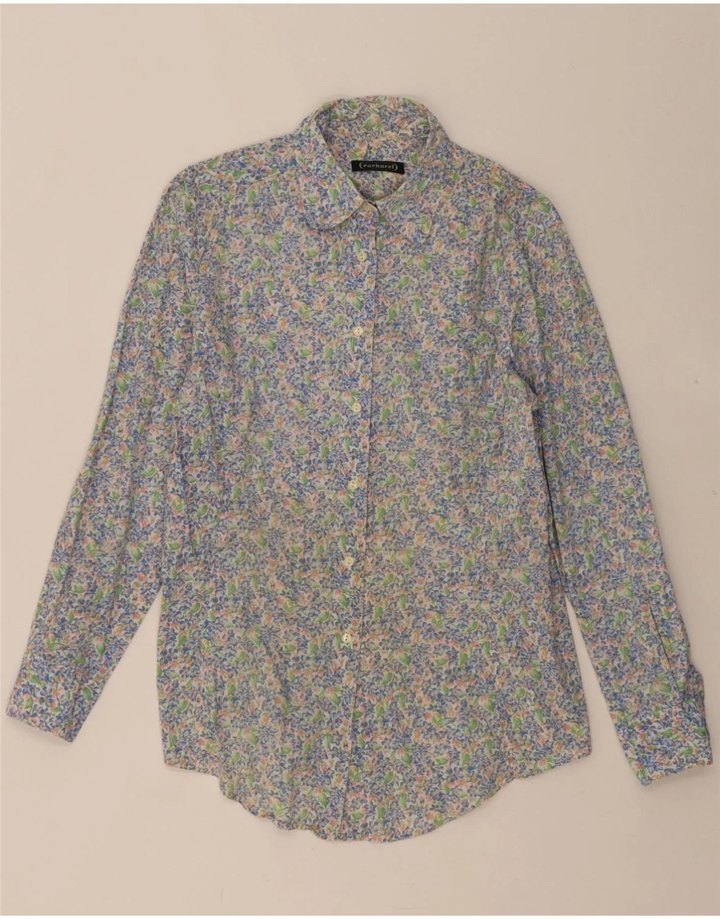 CACHAREL Womens Shirt UK 16 Large Blue Floral Cotton Designer Touch