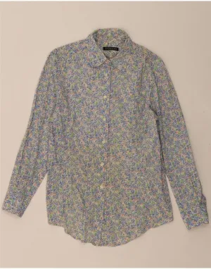 CACHAREL Womens Shirt UK 16 Large Blue Floral Cotton Designer Touch