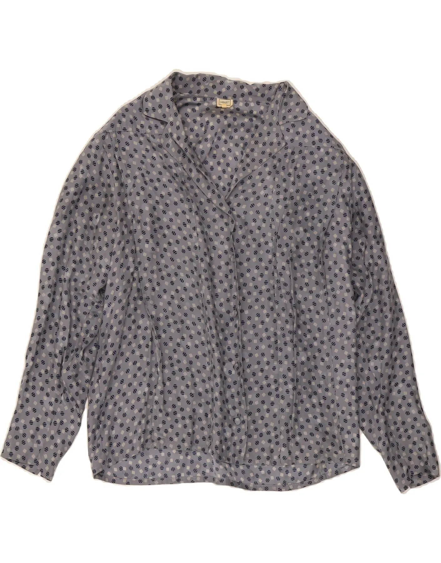 VINTAGE Womens Shirt Blouse UK 16 Large Blue Spotted Silk First Date