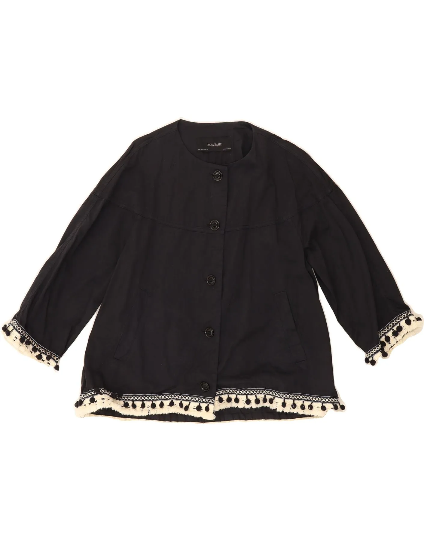 ZARA Womens Shirt Blouse UK 16 Large Black Cotton Boho chic