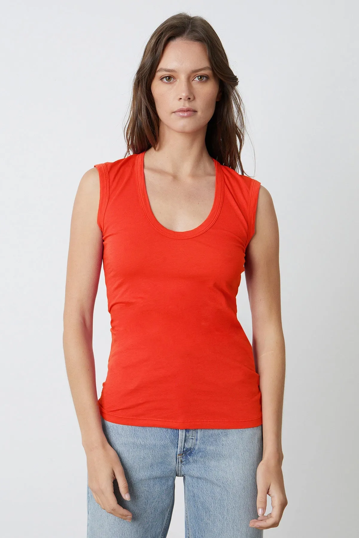 ESTINA GAUZY WHISPER FITTED TANK TOP Wear Resistant Fabric Basic Top