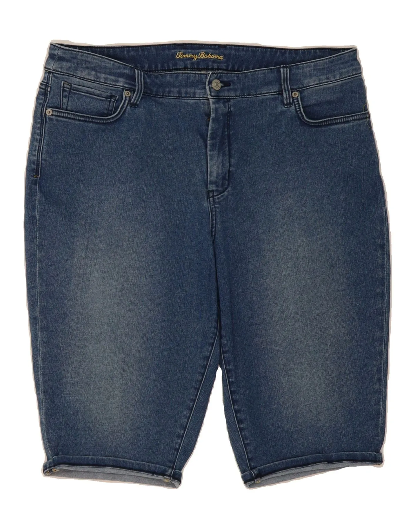 TOMMY BAHAMA Womens Denim Bermuda Shorts W36 XL Blue Cotton Soft Stretch Collar Durable Thread Construction